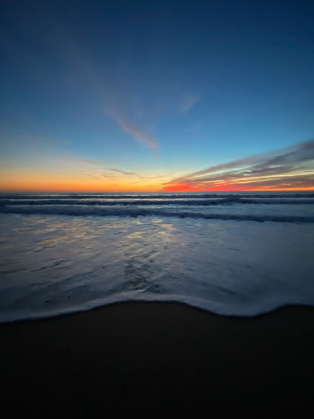 日落在海滩，葡萄牙风景摄影美丽的色彩背景图片下载