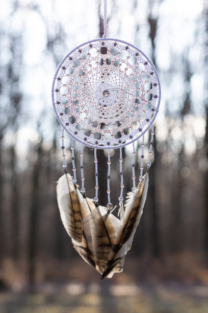 手工捕梦器，羽毛线和珠子绳挂图片下载