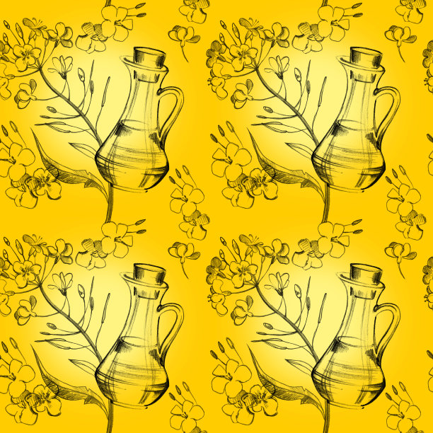 无缝图案与油菜花，早午餐，油菜籽，手绘插图图片下载