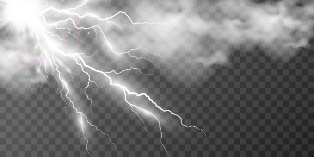 真实闪电的矢量图像。透明背景上的闪电。图片下载
