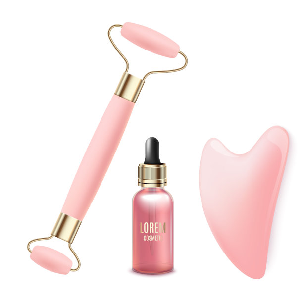 石英按摩辊，血清和瓜沙逼真矢量插图隔离。图片下载