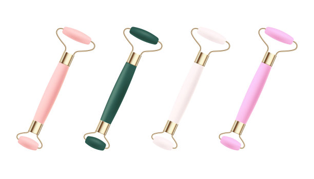 脸部按摩石辊集，逼真矢量插图孤立。图片下载