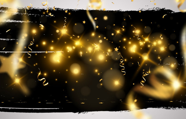 金色的纸屑飘落在美丽的背景上。舞台上飘落的彩带。图片下载