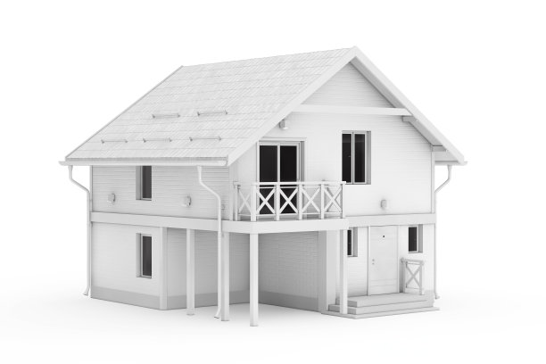 粘土风格的现代白砖家庭小屋。3d渲染图片下载