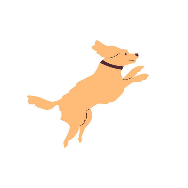 跳跃有趣的狗或小狗的轮廓图像，平面矢量插图孤立。图片下载