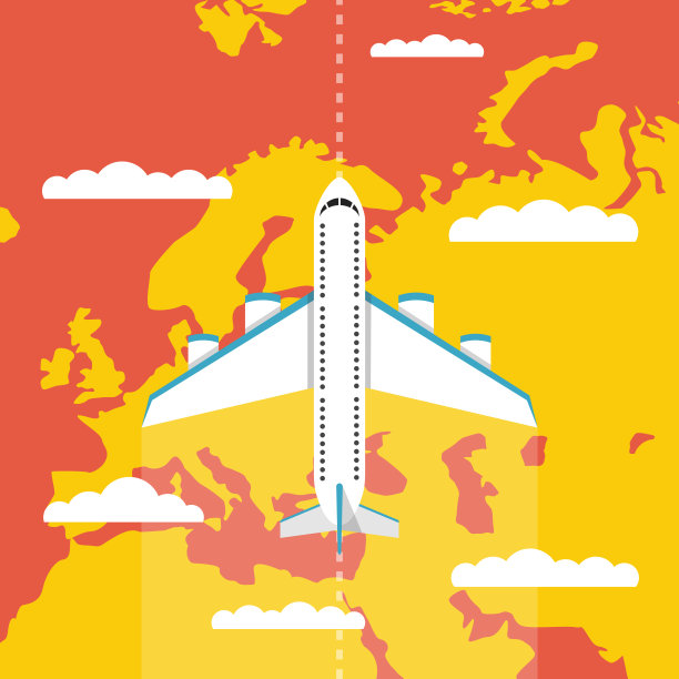 飞机在云层上飞行。环游世界的旅游理念。平的卡通风格。矢量插图。图片下载