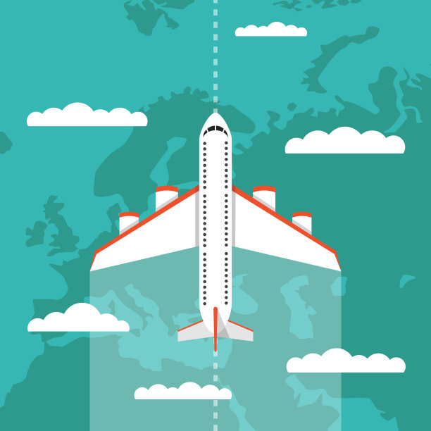 飞机在云层上飞行。环游世界的旅游理念。平的卡通风格。矢量插图。图片下载