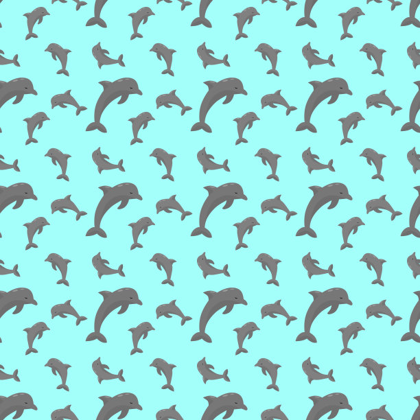 母亲和婴儿海豚无缝图案在白色背景。可爱的动物矢量插图。无休止的重复打印。图片下载