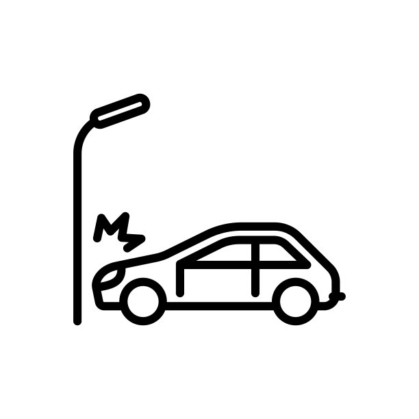 车祸。汽车与灯柱相撞。矢量符号在简单的风格孤立在白色背景。图片下载