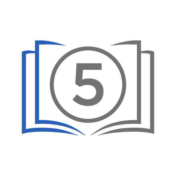 教育标志在字母5模板。打开书的标志5个字母，最初的教育标志概念模板图片下载