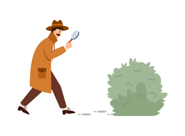 侦探或间谍犯罪线索，卡通矢量插图孤立。图片下载