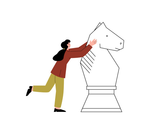 女人移动的马棋子，平面向量插图孤立在白色。图片下载