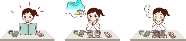 一幅年轻女子的插图，她很高兴地记着家庭账簿。图片下载