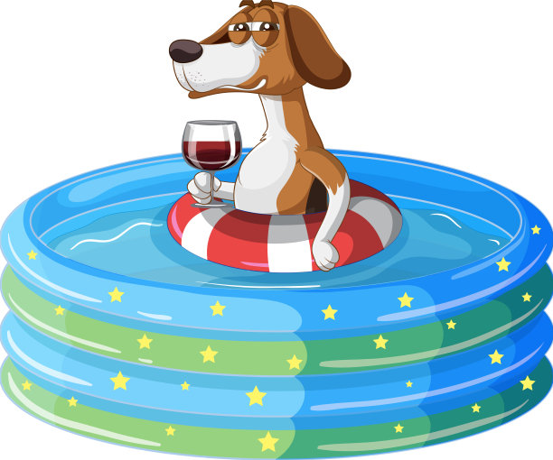 充气泳池里的小猎犬图片下载