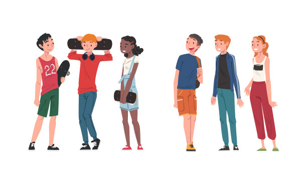 穿着休闲服装的青少年一起散步图片下载