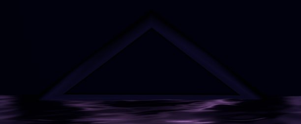 黑暗的金字塔与夜晚霓虹灯在水面上发光图片下载