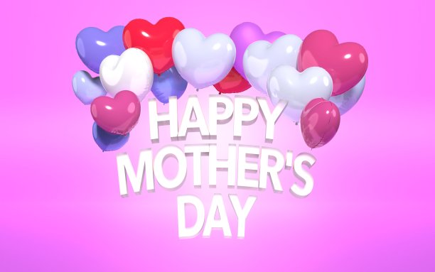 心形气球飘落庆祝母亲节图片下载