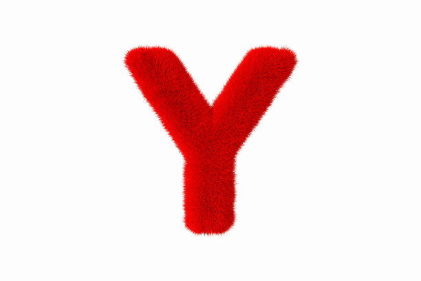 字母Y与红色蓬松毛茸茸的皮毛大写白色背景图片下载