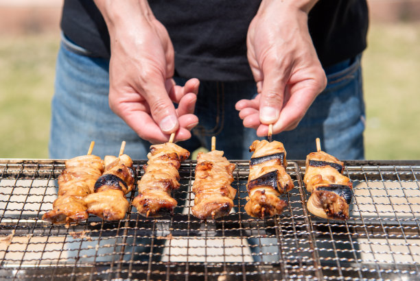 一个男人的手在院子里烤烤肉图片下载