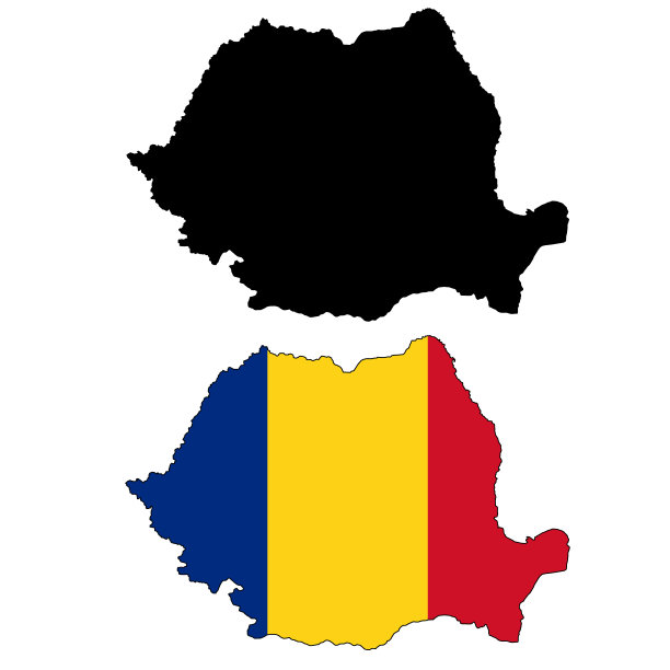 罗马尼亚在白色背景上的详细地图。用国旗颜色绘制的罗马尼亚地图。平的风格。图片下载