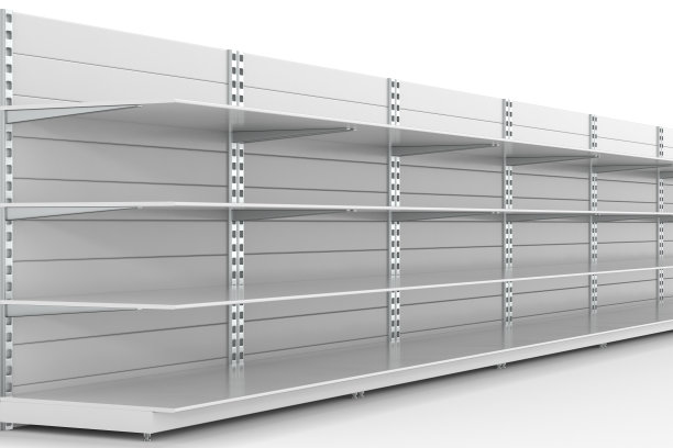 空荡荡的商店货架上的白色背景。孤立的3 d演示图片下载