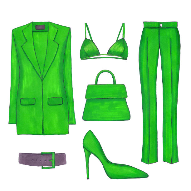 绿色时尚手绘女装套装图片下载