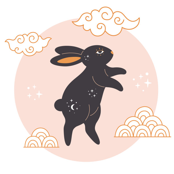 2023年春节贺卡，可爱的兔子。(兔年)中秋节。亚洲风格。手绘矢量插图图片下载