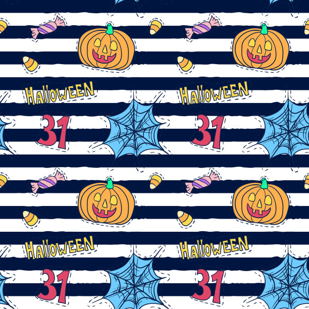 万圣节徽章图案。假日涂鸦背景。万圣节贴纸无缝纹理。万圣节矢量模式与社交媒体标签和表情符号。图片下载