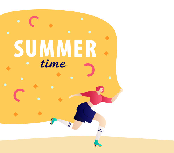 滚轴女孩行走插图矢量。女孩力量概念海报。夏天的时间图片下载