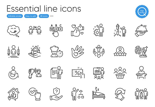 工作面试，志愿者和社交距离线图标。供网站、印刷及申请使用。向量图片下载