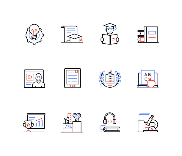 远程教育和学习线设计风格图标图片下载