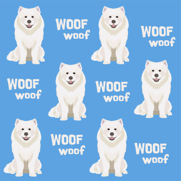 无缝蓝色矢量图案。萨莫耶德人的狗图片下载