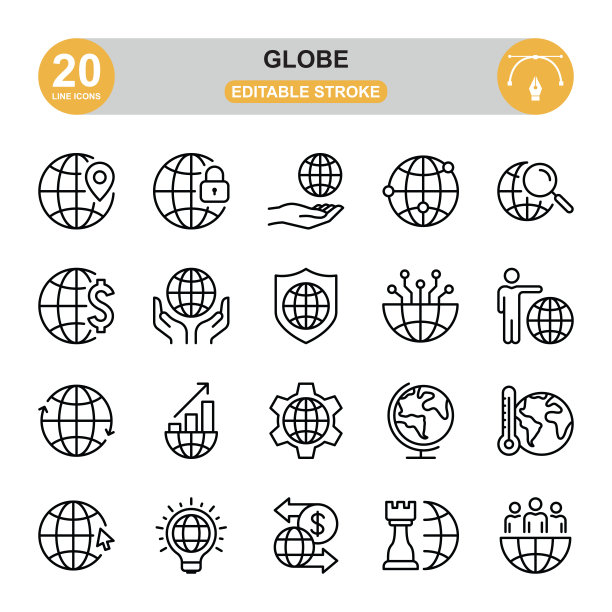 全球图标集。可编辑的中风。图片下载