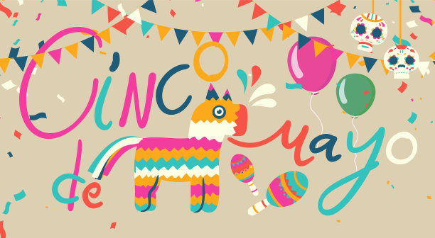 墨西哥的5月5日联邦节日。节日横幅和海报设计与旗帜，鲜花，装饰，矢量模板与传统墨西哥图片下载