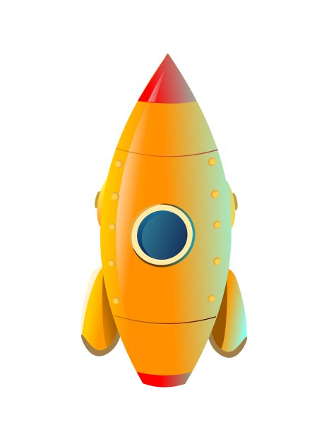 黄色的火箭。空间运输。卡通风格的插图。可爱的孩子气。孤立的白色背景。向量图片下载