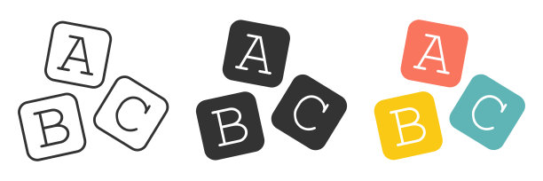 木制字母立方体与A,B,C字母图标。孩子们游戏的象征。符号学习块婴儿向量。图片下载