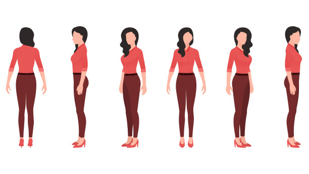 女人在办公室看，女人在正式的衬衫和裤子，商业字符集向量插图在白色的背景。图片下载