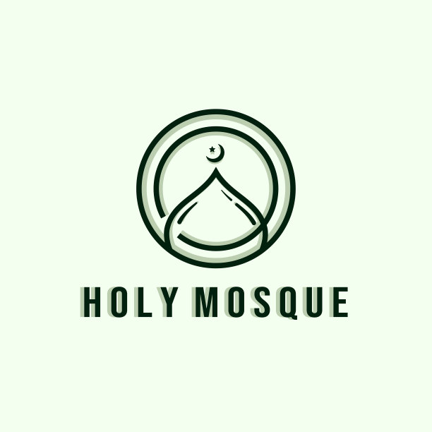 伊斯兰线艺术标志矢量插图设计。简单而现代的清真寺插图标志设计。穆斯林建筑或伊斯兰图标的独家设计。圆顶清真寺标志设计灵感图片下载