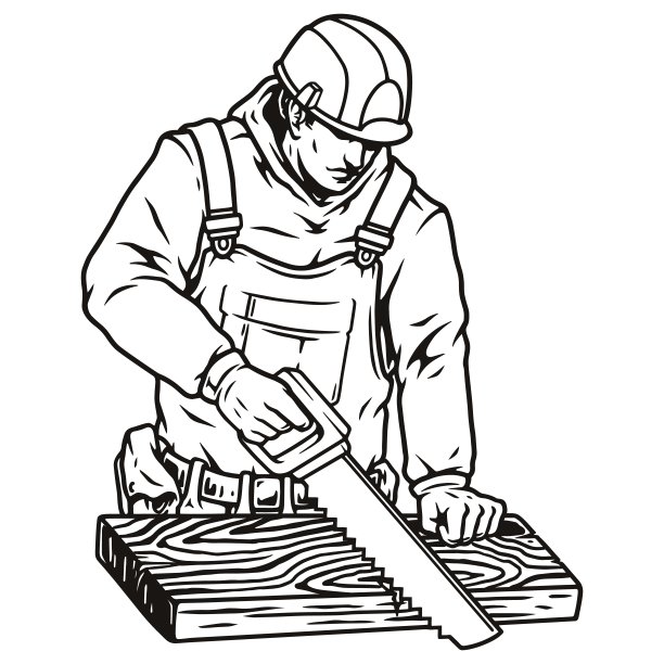 木工在钢盔锯板图片下载