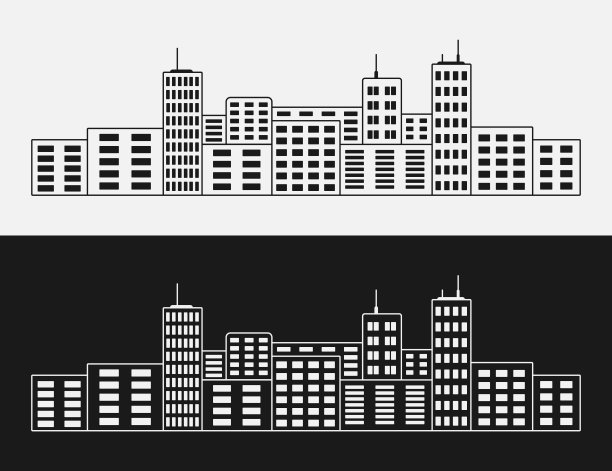 城市天际线矢量线插图图片下载
