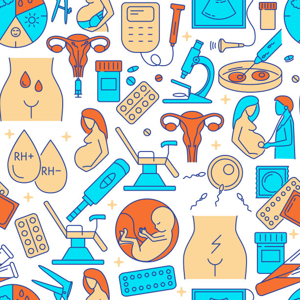 妇科无缝图案彩色线条风格图片下载