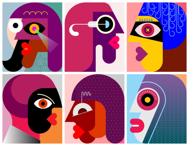 六张脸/六个人矢量插图图片下载