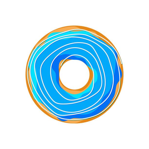 甜的多彩可口的甜甜圈孤立在白色的背景上。蓝色釉面和奶油条顶视图蛋糕咖啡馆装饰或菜单设计。美味的面包店矢量插图图片下载