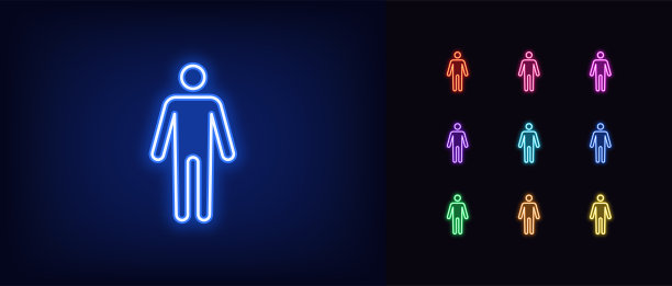 霓虹男人图标，发光的男人轮廓图片下载