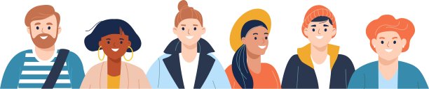 用扁平的风格设置不同的人的肖像。男人们和女人们快乐的笑脸。图片下载