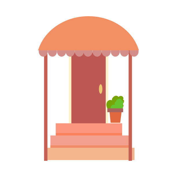 一扇简单的前门或内门。房子内部的一部分。门廊的房子有石阶。矢量插图孤立在白色背景上。卡通风格。图片下载