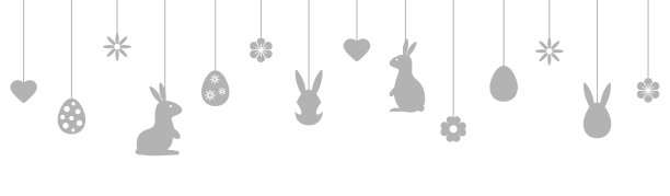 挂着灰色装饰物的复活节旗帜。节日背景有兔子，鸡蛋，花，心线艺术图标。快乐的春天的模式。节日的卡通边境。问候框架。矢量图图片下载