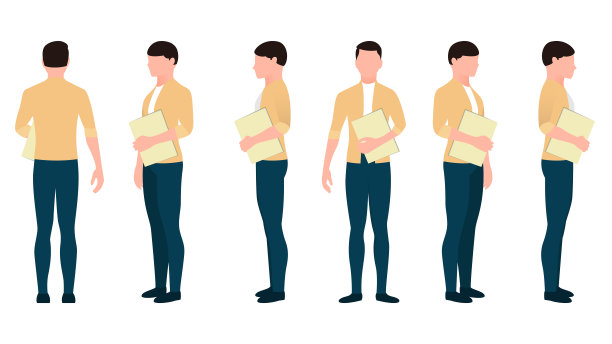 男人与办公室文件平面字符矢量插图创建从不同的角度。人与办公文档平面字符向量集。图片下载