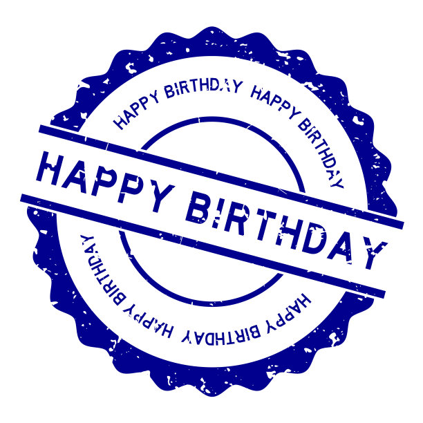 垃圾蓝色生日快乐字圆形橡胶印章在白色背景上图片下载