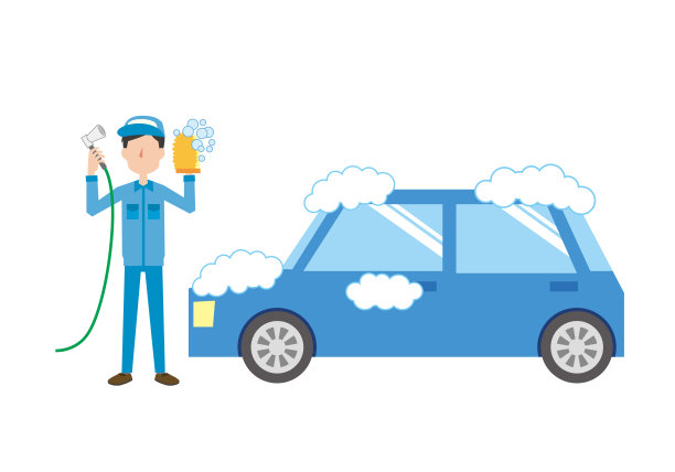 工作人员正在洗蓝色的车图片下载